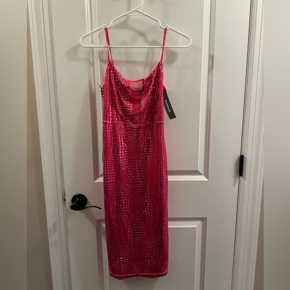 Foiled Knit Mesh Inset MIDI Dress